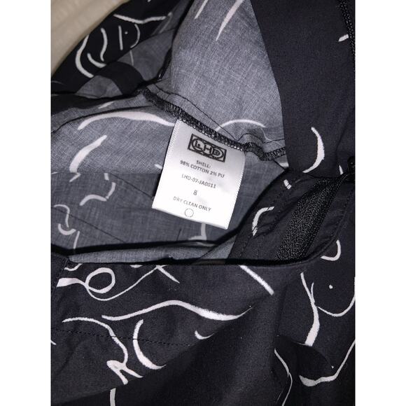 LHD Black Women’s Sz 8 All Over Ladies Figure Graphic Print Puff Sleeve Jumpsuit - Picture 7 of 8